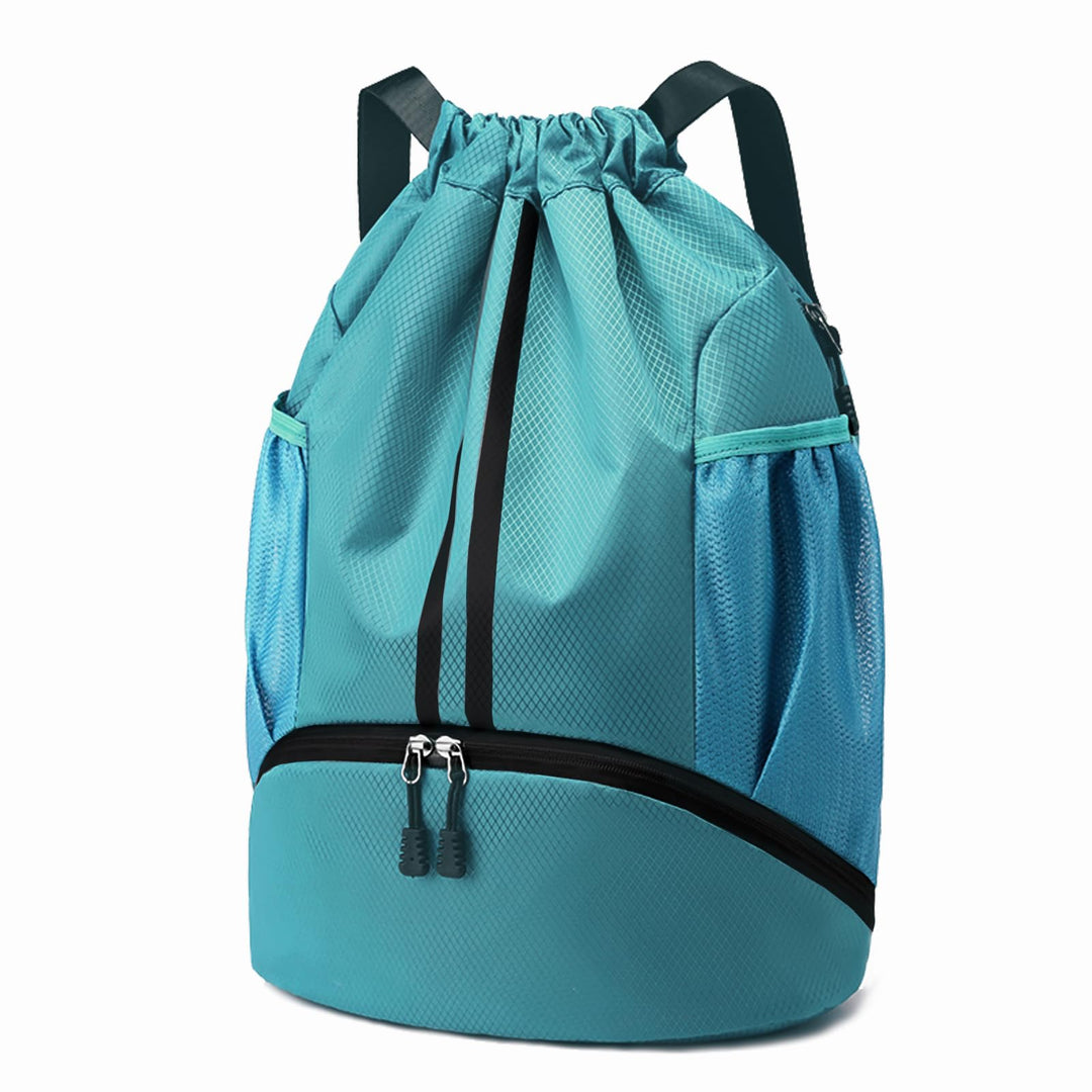 Hoedia Sports Drawstring Backpack - String Swim Gym Bag with Shoes Compartment and Wet Proof Pocket for Women/Men (Teal)