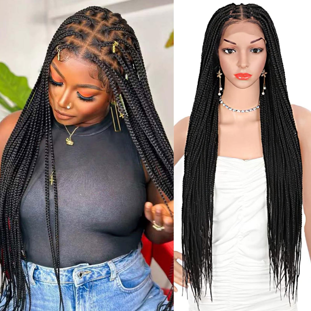 Brinbea 36 Inch 13X8'' Hd Lace Front Braided Wigs Knotless Braided Wigs For Women Box Braid Wig With Baby Hair Human Hair Blende
