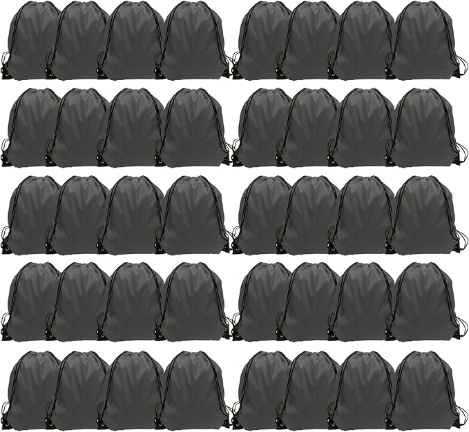 GoodtoU Drawstring Bags, Drawstring Backpacks Bulk Nylon Backpack Draw String Back Bag Cinch Sack Drawstring Gym Bag String Backpack for Sport, Traveling, Team (40Pcs, Grey)