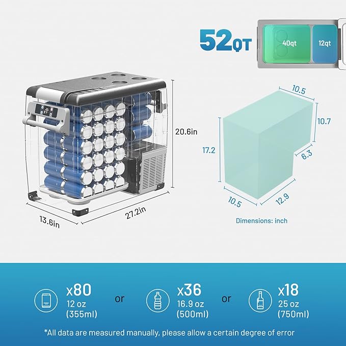 Alpicool CF55 Portable Freezer,12 Volt Refrigerator, 52 Quart (49.4 Liter) Fast Cooling 12V Car Fridge Freezer -4℉~68℉, Car Cooler, 12/24V DC and 100-240V AC for Outdoor, Camping, RV, Truck