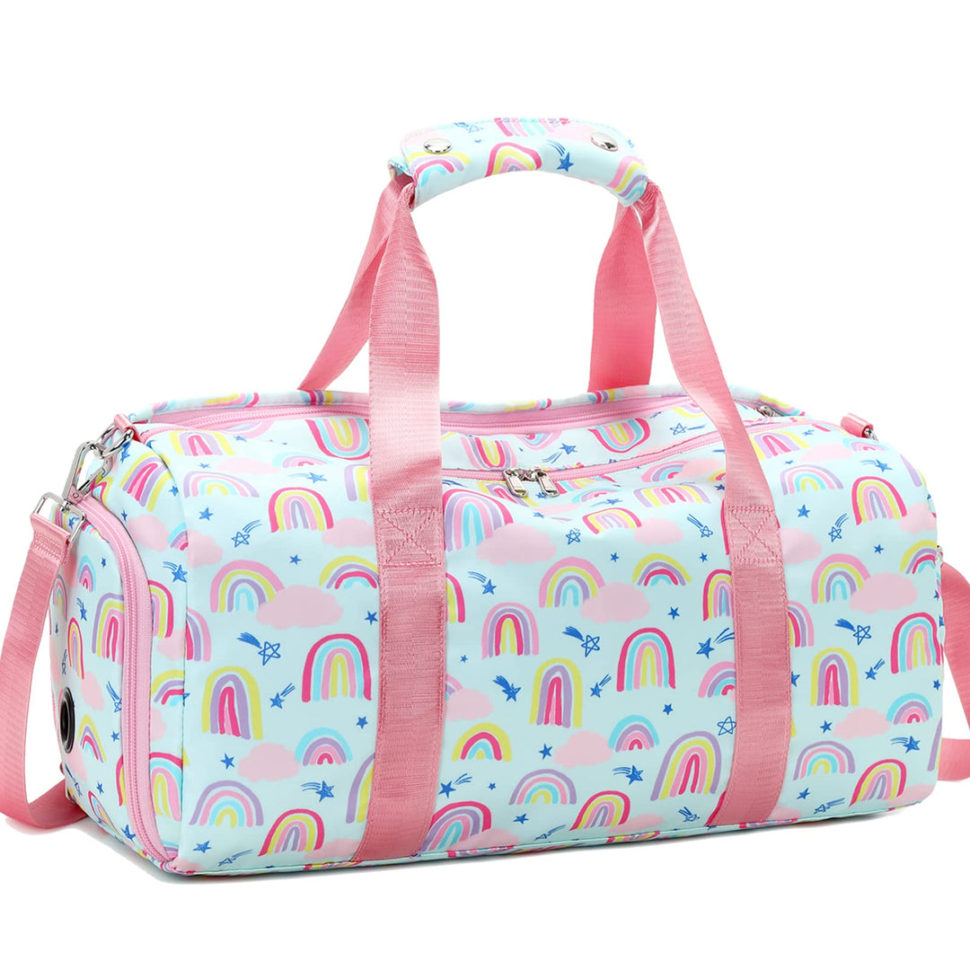 Kids Overnight Duffle Bag Girls Dance Bag Teens Sports Gym Gymnastics Bag with Shoe Compartment, Carry On Sleepover Weekender Travel Bag for Kid (Green)