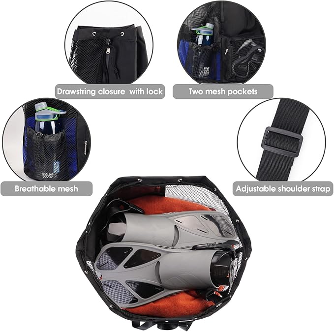 WANDF Swim Bag Mesh Drawstring Backpack with Wet Pocket for Swimming, Gym, and Workout Gear