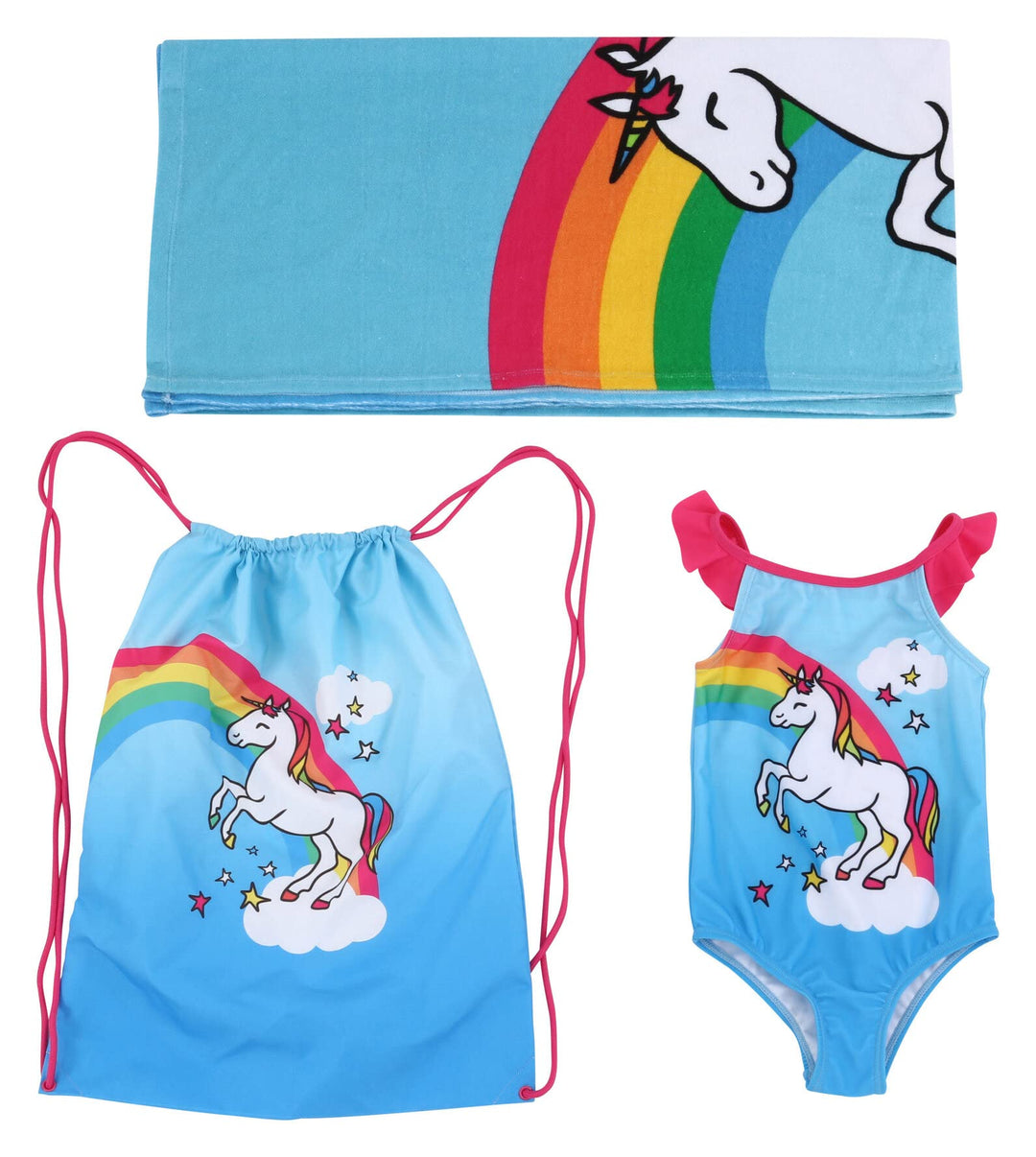 Dreamwave Toddler Girls 3 Piece Swimsuit Set: One-Piece Swimsuit Beach Bag Towel Unicorn S20 4T