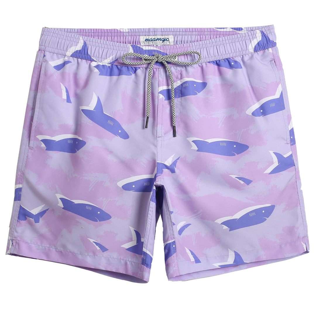 maamgic Mens Swim Trunks Quick Dry Swim Shorts with Mesh Lining Funny Swimwear Bathing Suits Purple Shark X-Small
