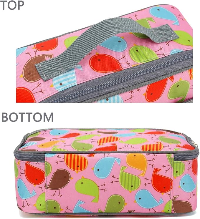 FlowFly Kids Lunch box Insulated Soft Bag Mini Cooler Back to School Thermal Meal Tote Kit for Girls, Boys, Bird