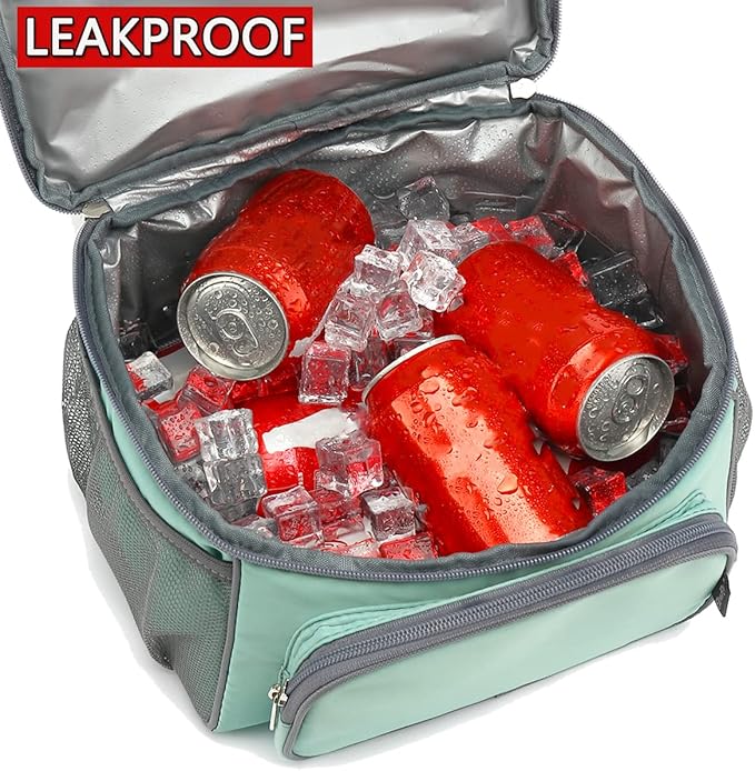 FlowFly Double Layer Cooler Insulated Lunch Bag Adult Lunch Box Large Tote Bag for Men, Women, With Adjustable Strap,Front Pocket and Dual Large Mesh Side Pockets