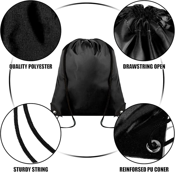 60 Pieces Drawstring Backpack Bulk Cinch Sackpack Ployster Drawstring Bags for Gym Party Trip(Black)