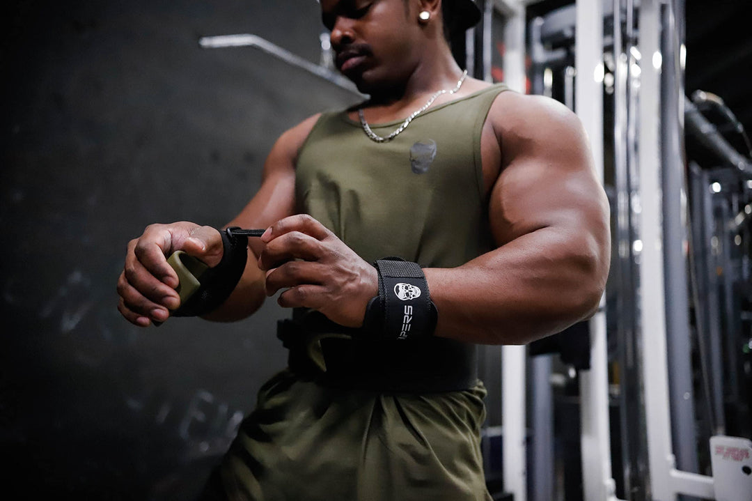 Gymreapers Weight Lifting Hooks (Pair), Heavy Duty Power Wrist Straps Hand Grip Support For Deadlifts, Pull Ups, Shrugs - Gym Gloves For Men and Women (OD Green)