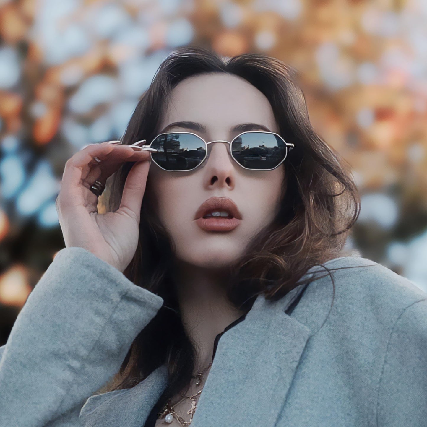 ZENOTTIC Small Octagonal Polarized Sunglasses for Women Men Hippie Metal Frame Retro Rectangle Sun Glasses