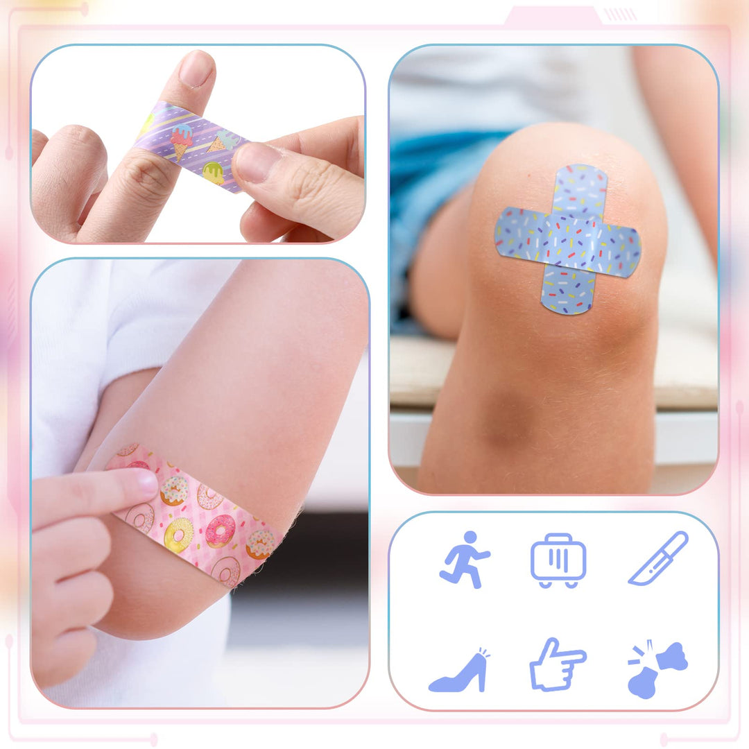 120 Pcs 20 Styles Kids Bandages Bulk Cute Cartoon Flexible Bandages Waterproof Breathable Bandages Strip Protect Cuts and Scrapes for Girls Boys Children Toddlers (Vibrant Style)