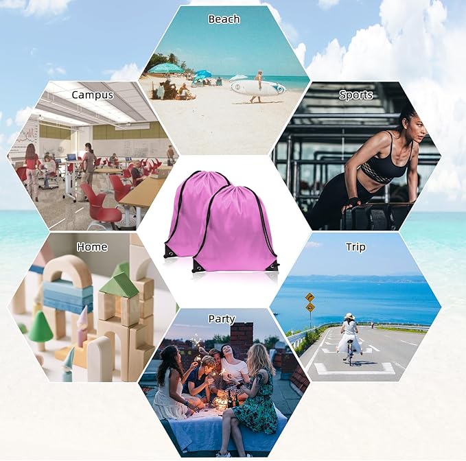 GoodtoU Drawstring Bags, Drawstring Backpack Nylon Backpack Draw String Bags Pack Bulk Cinch Sack Drawstring Gym Bag Drawstring Backpack for Sport, Traveling, Team (Pink, 16Pcs)