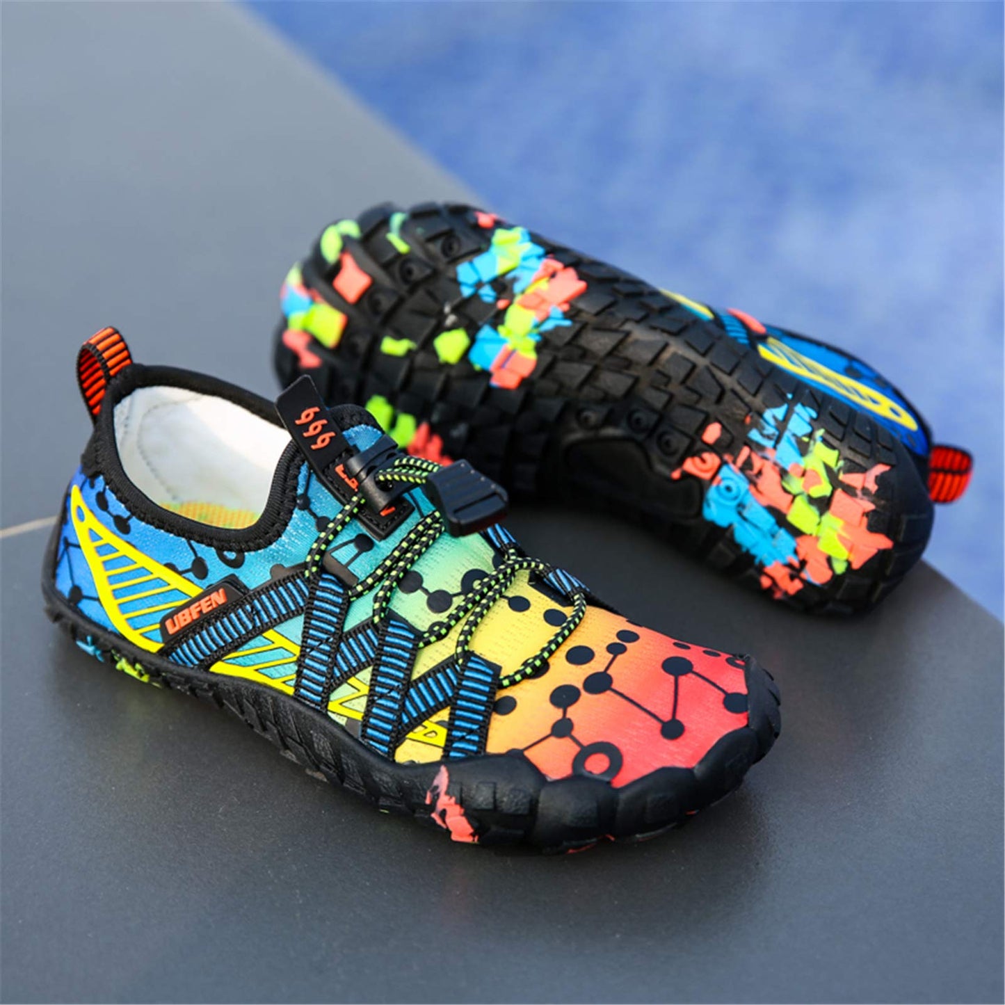 UBFEN Water Shoes for Kids Boys Girls Aqua Socks Barefoot Beach Sports Swim Pool Quick Dry Lightweight Toddler Little Big Kid C Blue Orange 8 Toddler