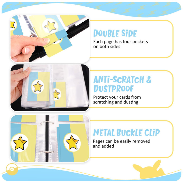 Card Binder 4-Pockets, 400 Pockets Card Holder with 50 Removable Sleeves, Trading Card Collector Zipper Album Holder, Yellow Blue