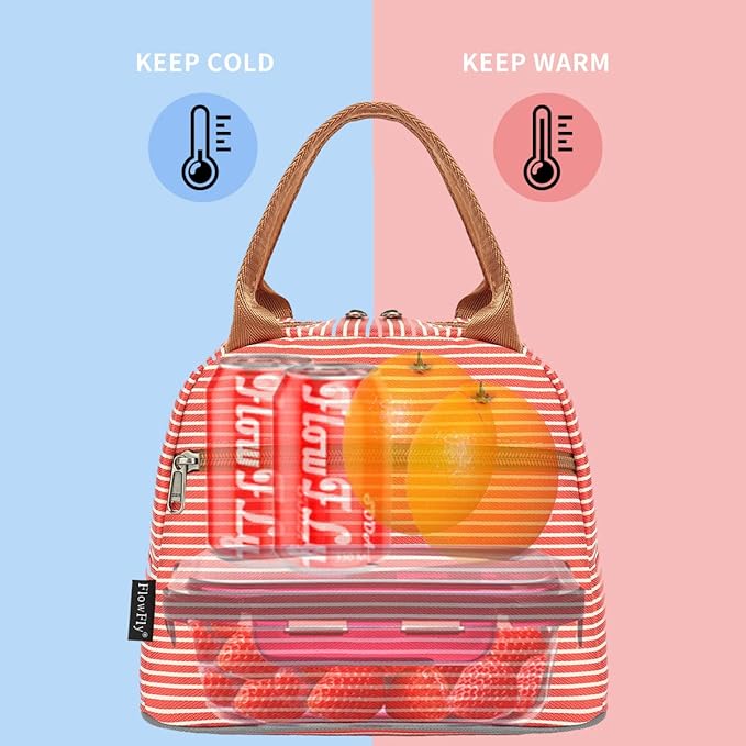 FlowFly Insulated Lunch Cooler Bag - Tote Bag Organizer for Women/Men, Red