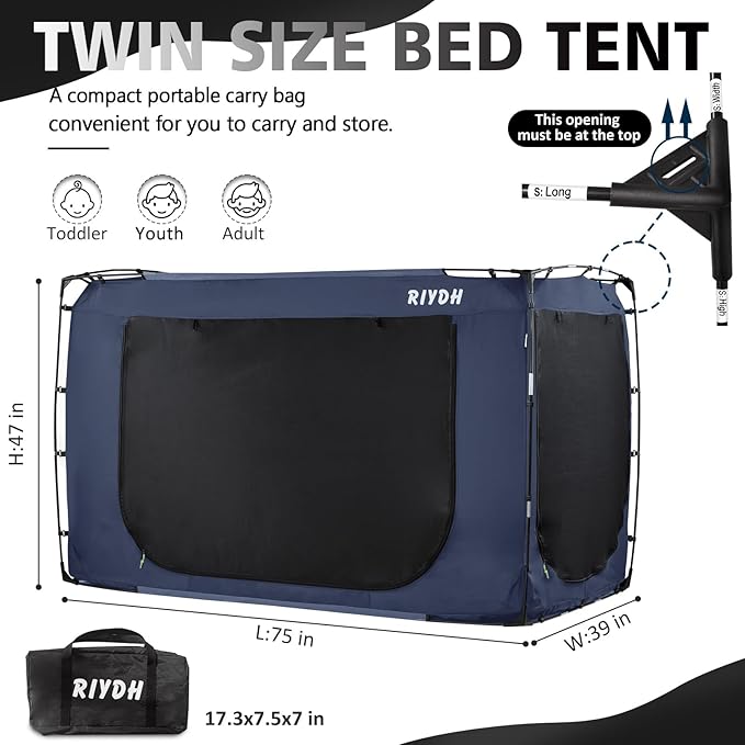 Bed Tent Bed Canopy Twin Size Tents for Adult and Kids- Original Design Portable Dream Tent Indoor Sleeping Tents 80% Blackout with 3 Doors Breathable Big Space Tents