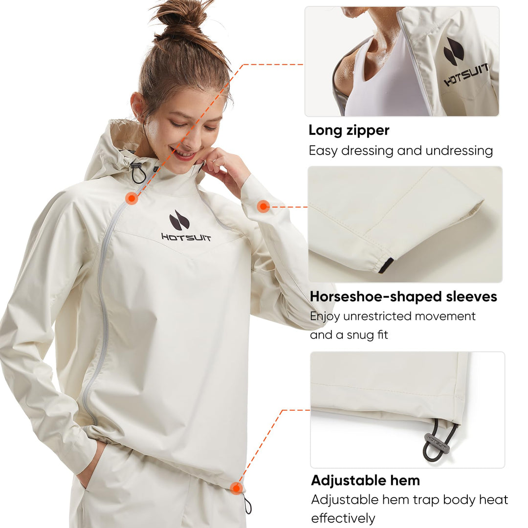 HOTSUIT Technical Anti Rip Sauna Jacket for Women Sweat Jacket for Weight loss With Workout White,S