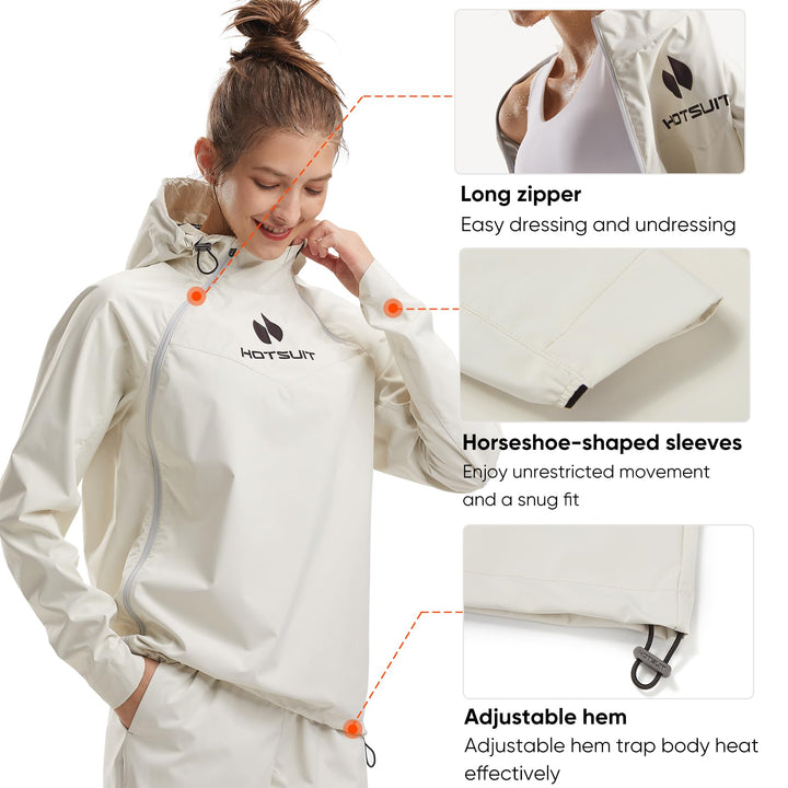 HOTSUIT Technical Anti Rip Sauna Jacket for Women Sweat Jacket for Weight loss With Workout White,S