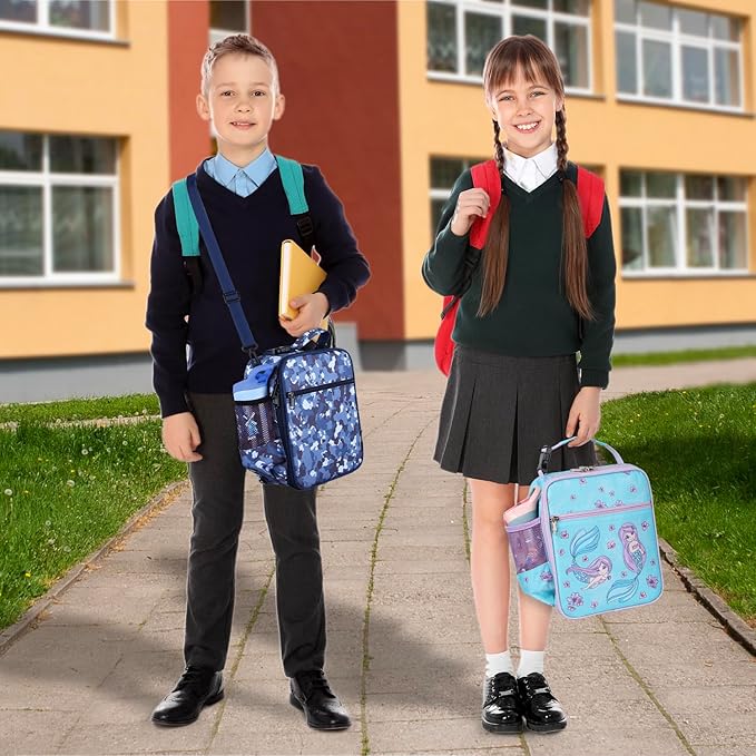 Kids Insulated Lunch Box Bag, Thermal Picnic Cool Bags with Adjustable Strap for Adults Children Women Men Boys Girls School Work (Mermaid01)