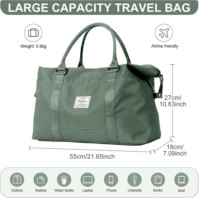 Womens travel bags, weekender carry on for women, sports Gym workout duffel bag, overnight shoulder Bag fit 15.6 inch Laptop (Large, Olive Green)