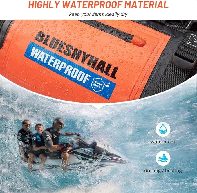 Blueshyhall 60L Waterproof Duffle Bag with Durable Handles Straps, Water Repellent Dry Sack for Motorcycle Paddleboarding Kayaking Canoeing Camping Rafting Boating (Grey)