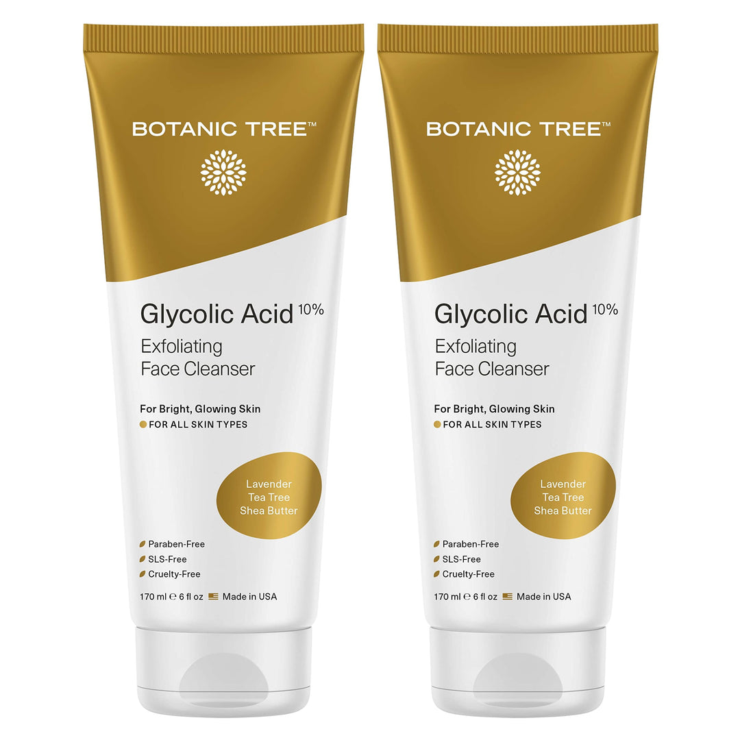 Botanic Tree Glycolic Acid Face Wash, Exfoliating Facial Cleanser For Facial Skin Care, Acne Treatment Face Scrub, 10% Glycolic