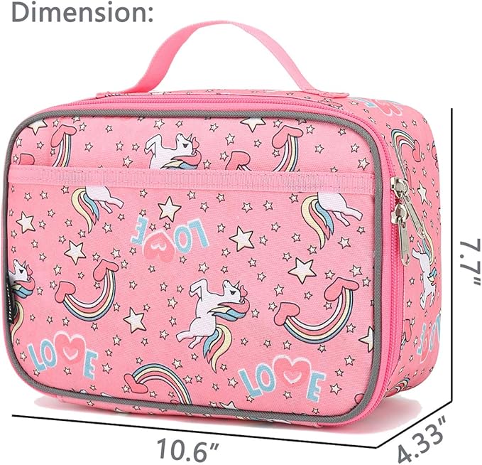 FlowFly Kids Lunch box Insulated Soft Bag Mini Cooler Back to School Thermal Meal Tote Kit for Girls, Boys, Unicorn