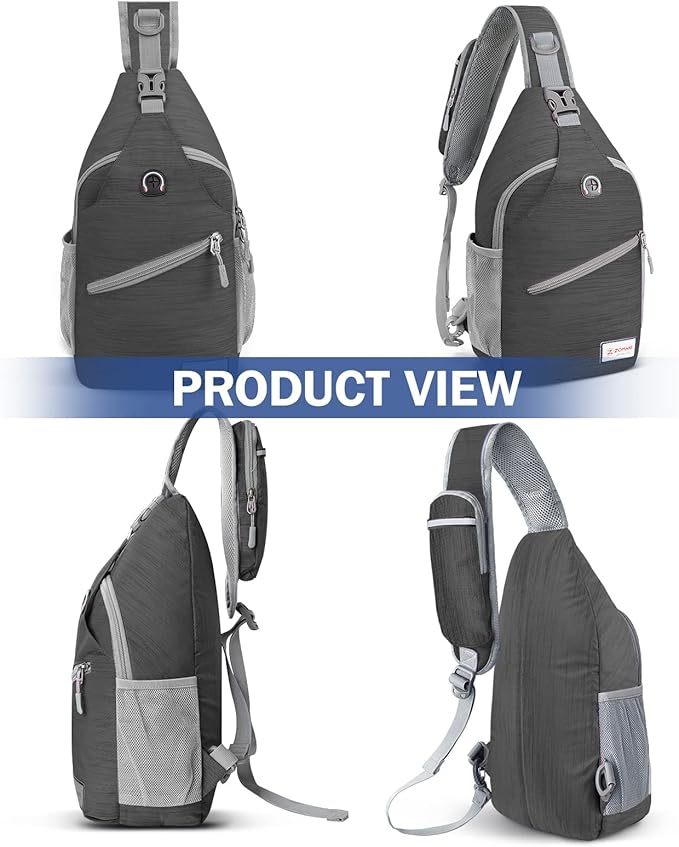 ZOMAKE Sling Bag for Women Men, Small Crossbody Sling Backpack, Mini Water Resistant Shoulder Daypack for Travel, Anti Thief Chest Bag for Hiking, Sports, Black(Stripe)