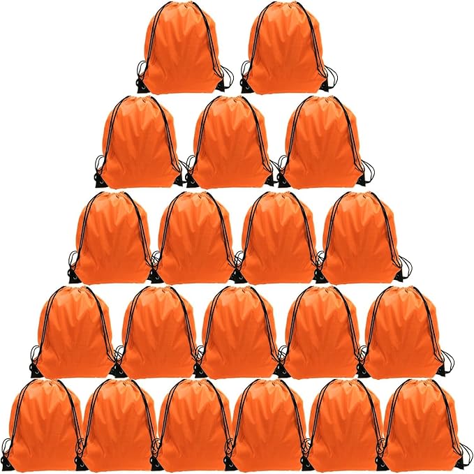 GoodtoU Drawstring Backpacks, Drawstring Nylon Bags Bulk Cinch Sack Drawstring Gym Bag for Sport, Traveling, Team (20Pcs, Orange)