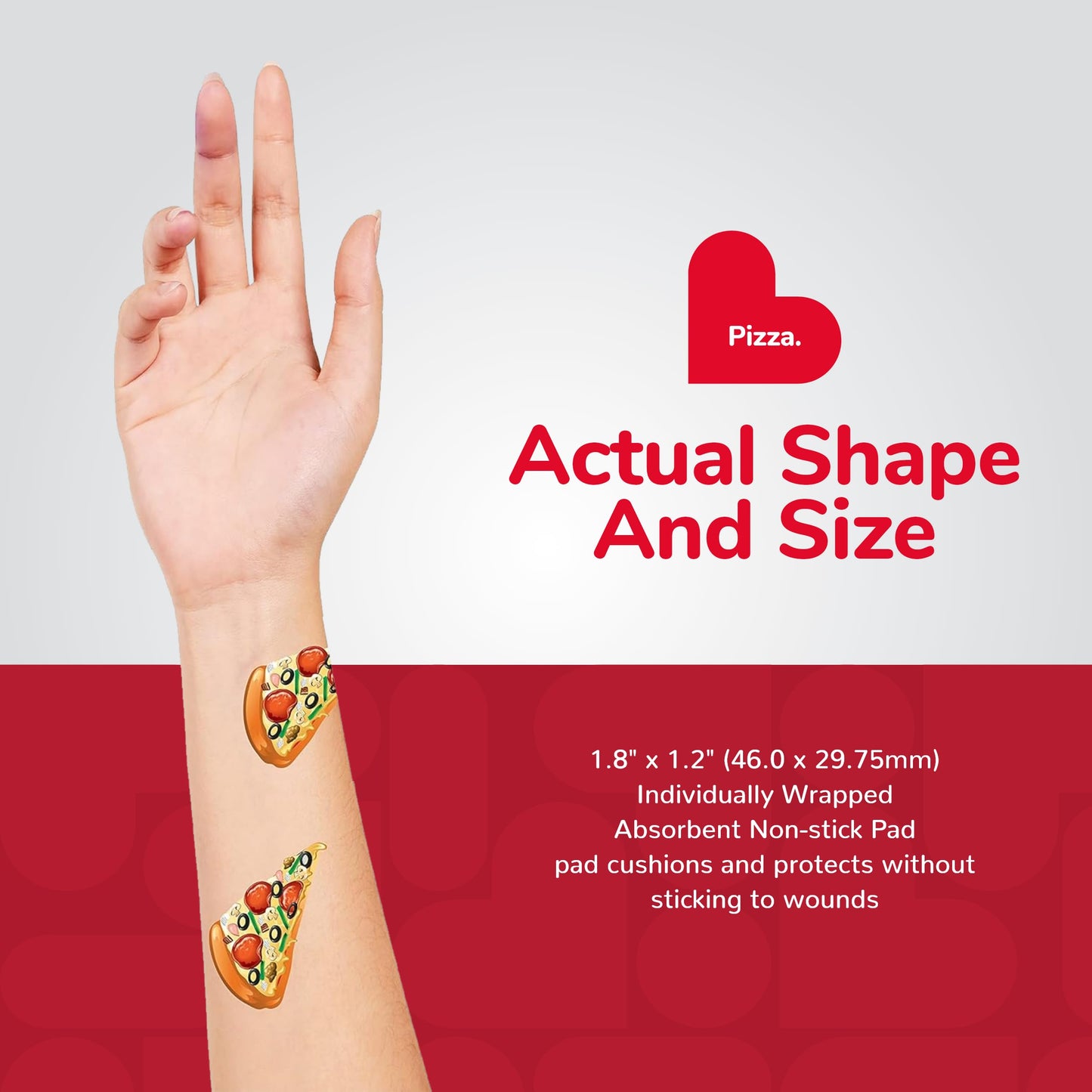 BioSwiss Bandages, Pizza Shaped Self Adhesive Bandages, Latex Free Sterile Wound Care, Fun First Aid Kit Supplies for Kids, 24 Count
