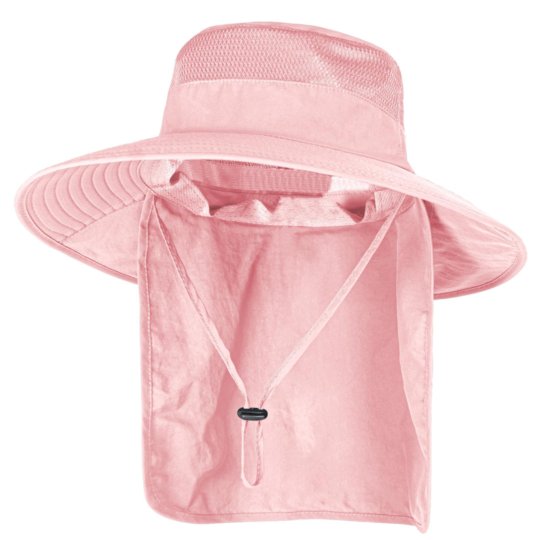 Sun Hats for Men Women Fishing Hat UPF 50+ Breathable Wide Brim Bucket Hats Summer UV Protection Safari Hat with Neck Flap Pink