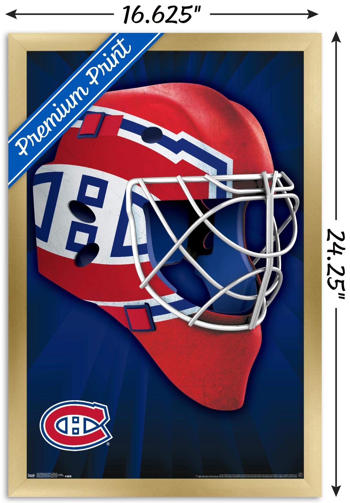 Trends International NHL Montreal Canadiens - Mask 16 Wall Poster, 14.725" x 22.375", Gold Framed Version