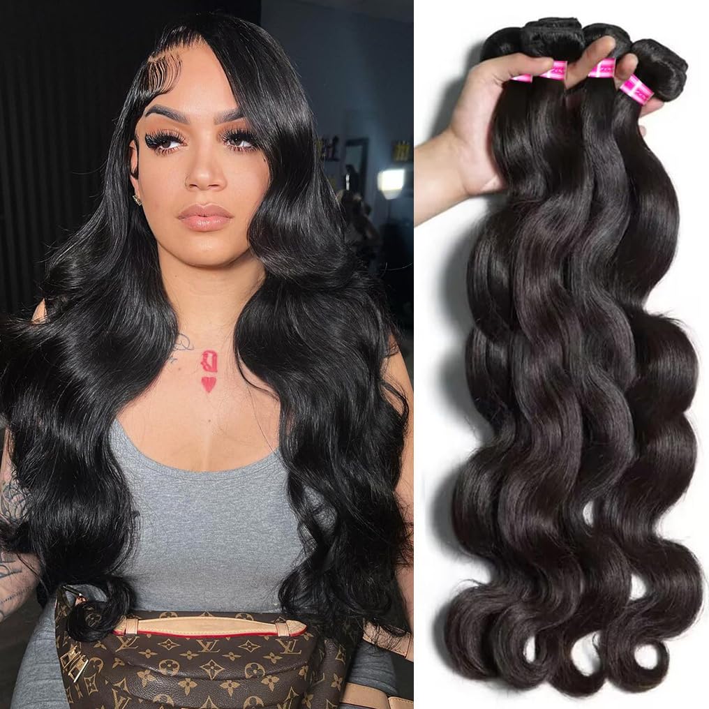 Menalue Body Wave 4 Bundles Human Hair 20 22 24 26 Inch 10A Brazilian Body Wave Human Hair Bundles 100% Unprocessed Virgin Hair