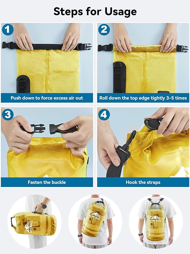 HEETA Dry Bag Waterproof for Women Men, 5L/10L/20L/30L/40L Roll Top Lightweight Dry Storage Bag Backpack with Phone Case for Travel, Swimming, Boating, Kayaking, Camping & Beach, 11 Transparent Colors