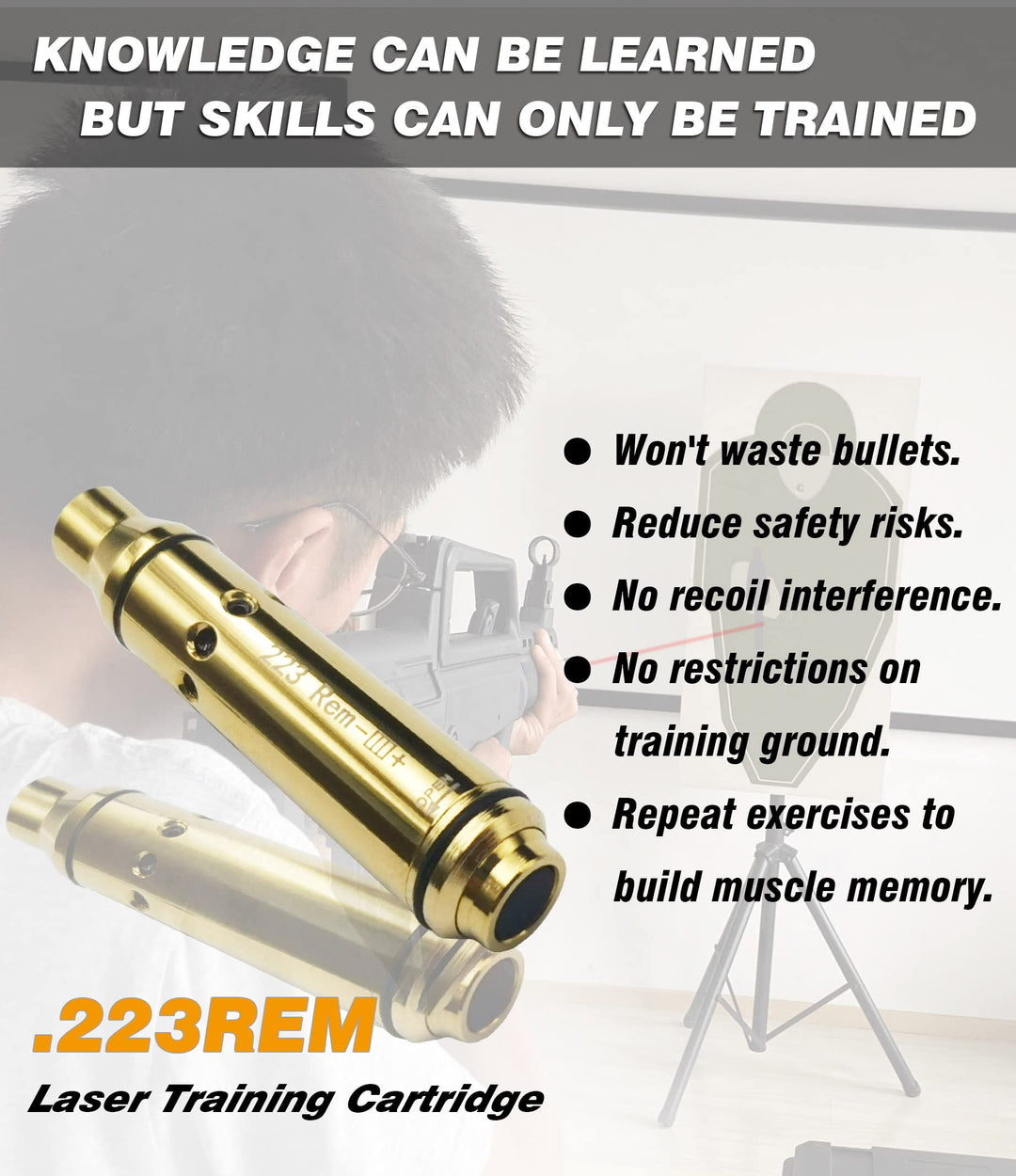 BOOLIT EYE Laser Training Cartridge for Dry Fire Training 3rd Gen .223REM Laser Bullet Comes with Spare Switch Cap