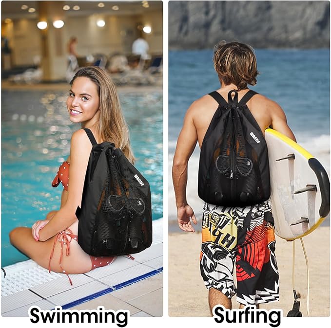 WANDF Swim Bag Mesh Drawstring Backpack Beach Backpack for Swimming, Gym, and Workout Gear