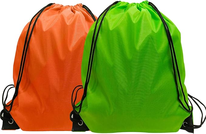 GoodtoU Draw String Sport Bag 24 Pcs Draw String Back Sack Drawstring Gym Bag Cinch Bag (Orange Green)