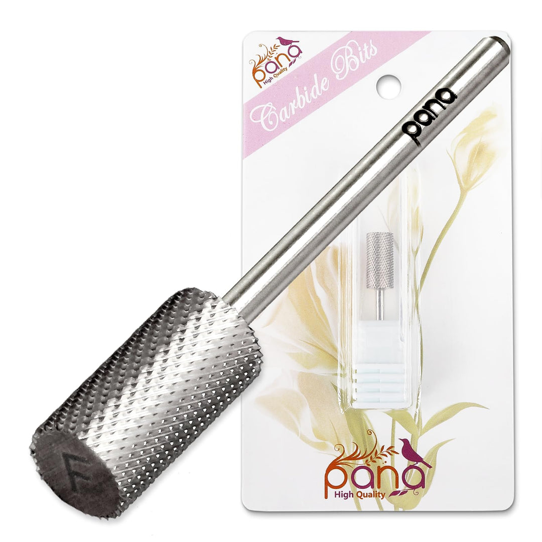 PANA Professional 3/32" Shank Size - Flat Top Large Barrel Silver Carbide Bit - Fine Grit - Nail Drill Bit for Dremel Machine