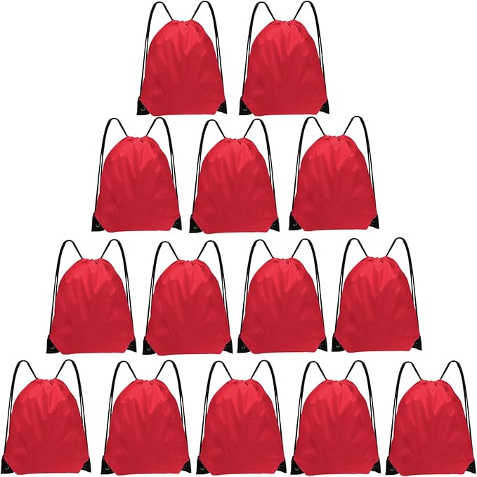 Drawstring Bags Bulk 14 Pcs Drawstring Backpack Bulk Cinch Bag Sackpack for Men Women Gym (Red)