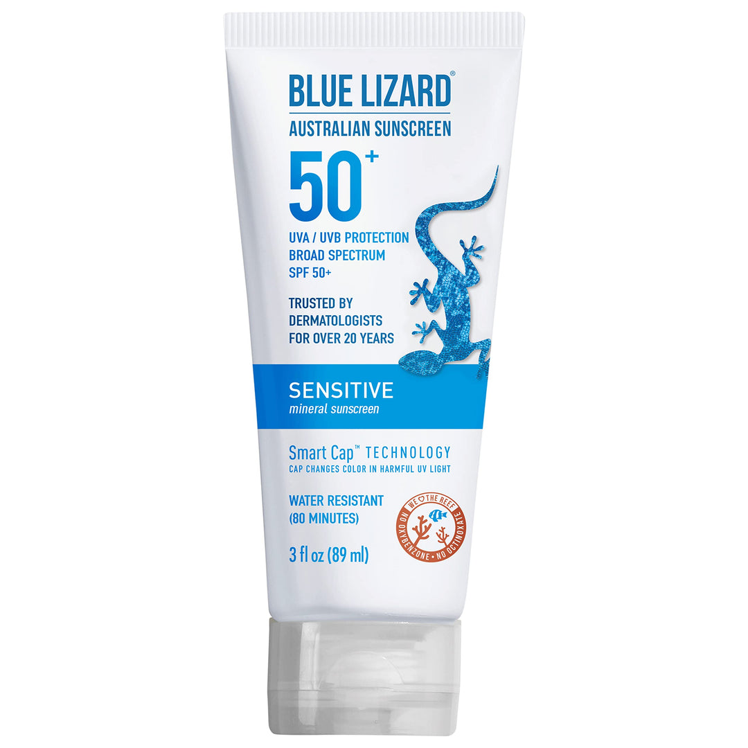 Blue Lizard Sensitive Mineral Sunscreen With Zinc Oxide, Spf 50+, Water Resistant, Uva/Uvb Protection With Smart Cap Technology