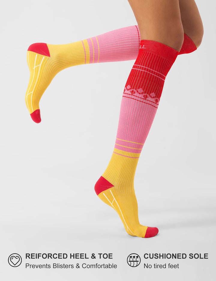 FITRELL 3 Pairs Compression Socks for Women and Men 20-30mmHg- Support Socks for Travel, Running, Nurse, Knee High Socks, Popsicle, S/M