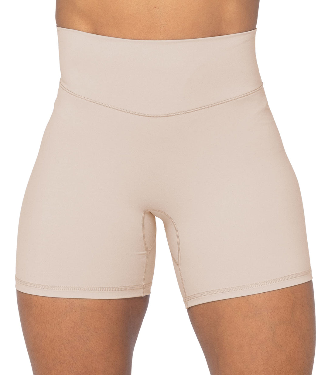 Sunzel 5" High Waist Biker Shorts for Women No Front Seam Soft Yoga Workout Gym Bike Shorts Tummy Control Squat Proof Beige