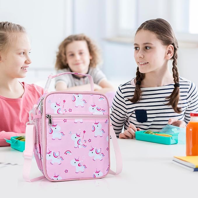 Kids Insulated Lunch Box Bag, Thermal Picnic Cool Bags with Adjustable Strap for Adults Children Women Men Boys Girls School Work (Pink HorsePony)