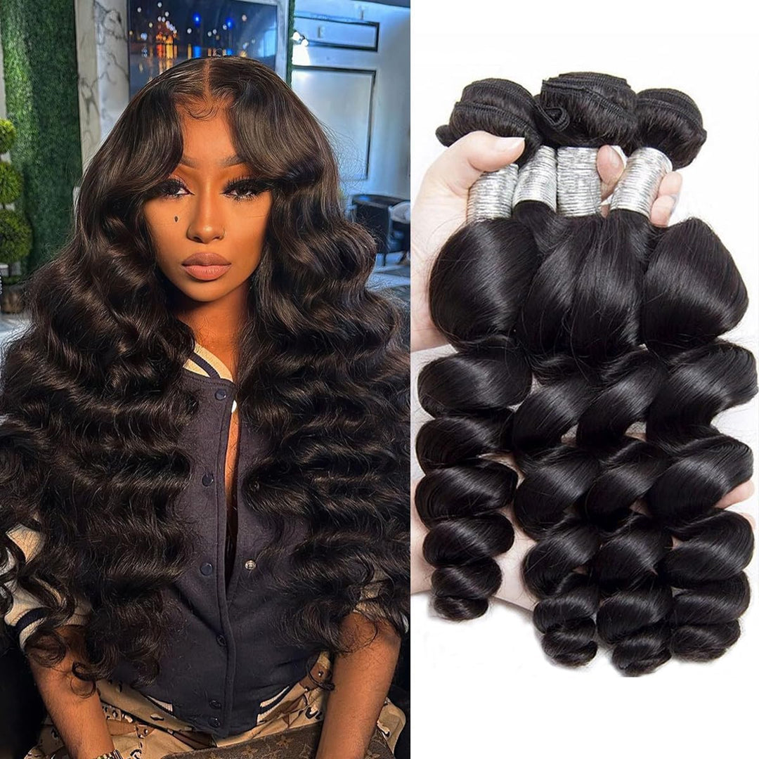 Ralisa Human Hair Loose Wave 4 Bundles 100% Unprocessed Brazilian Virgin Hair Loose Wave Weave Bundles (22 24 26 28In) 12A Brazi