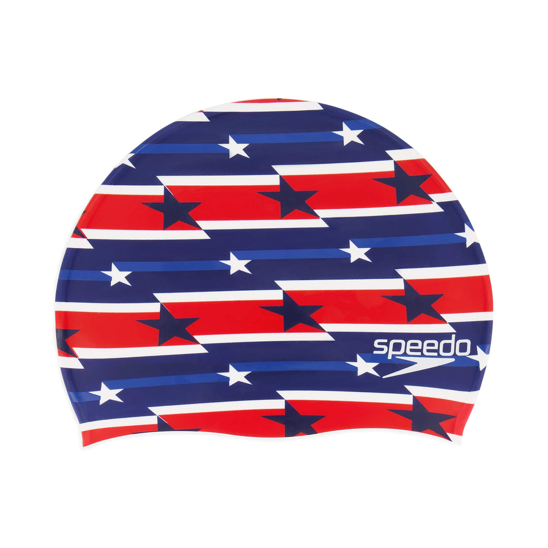 Speedo Unisex-Adult Swim Cap Silicone , Rad,White & Blue