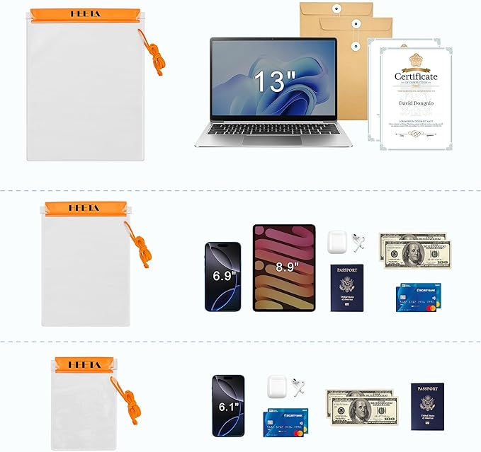 HEETA 5-Pack Clear Waterproof Dry Bag, Water Tight Cases Pouch Dry Bags for Camera Mobile Phone Maps, Kayaking Boating Document Holder