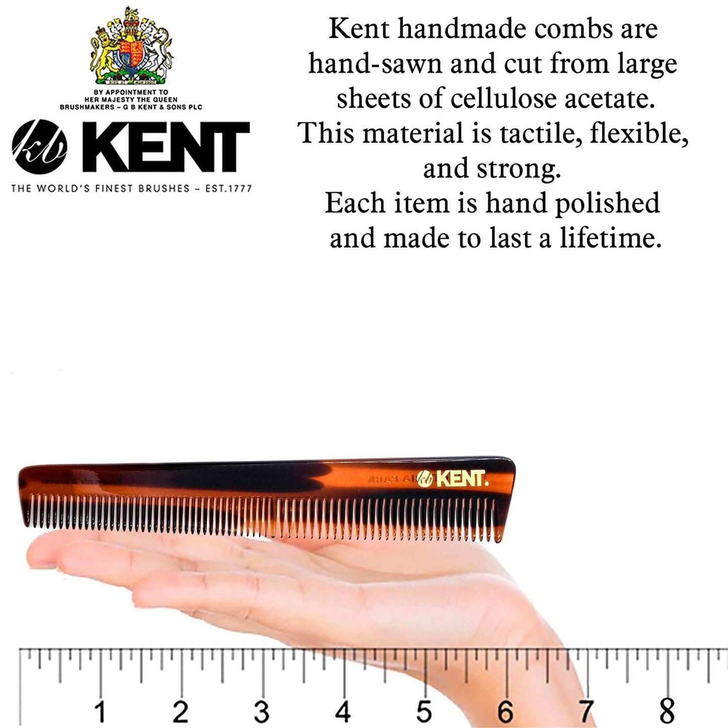 Kent 4T 6 Inch Limited Edition Double Tooth Hair Dressing Comb, Fine Wide Tooth Dresser Comb For Hair, Beard and Mustache, Coarse and Fine Hair Styling Comb for Men, Women and Kids. Made in England