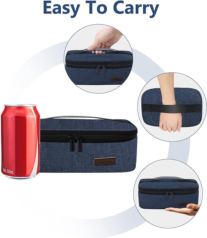 Gloppie Small Lunch Bag for Men Women Kids Insulated Lunch Box Mini Lunchbox Portable Cooler Bags Adult Thermal Lunch Boxes Reusable Snack Bag, Blue