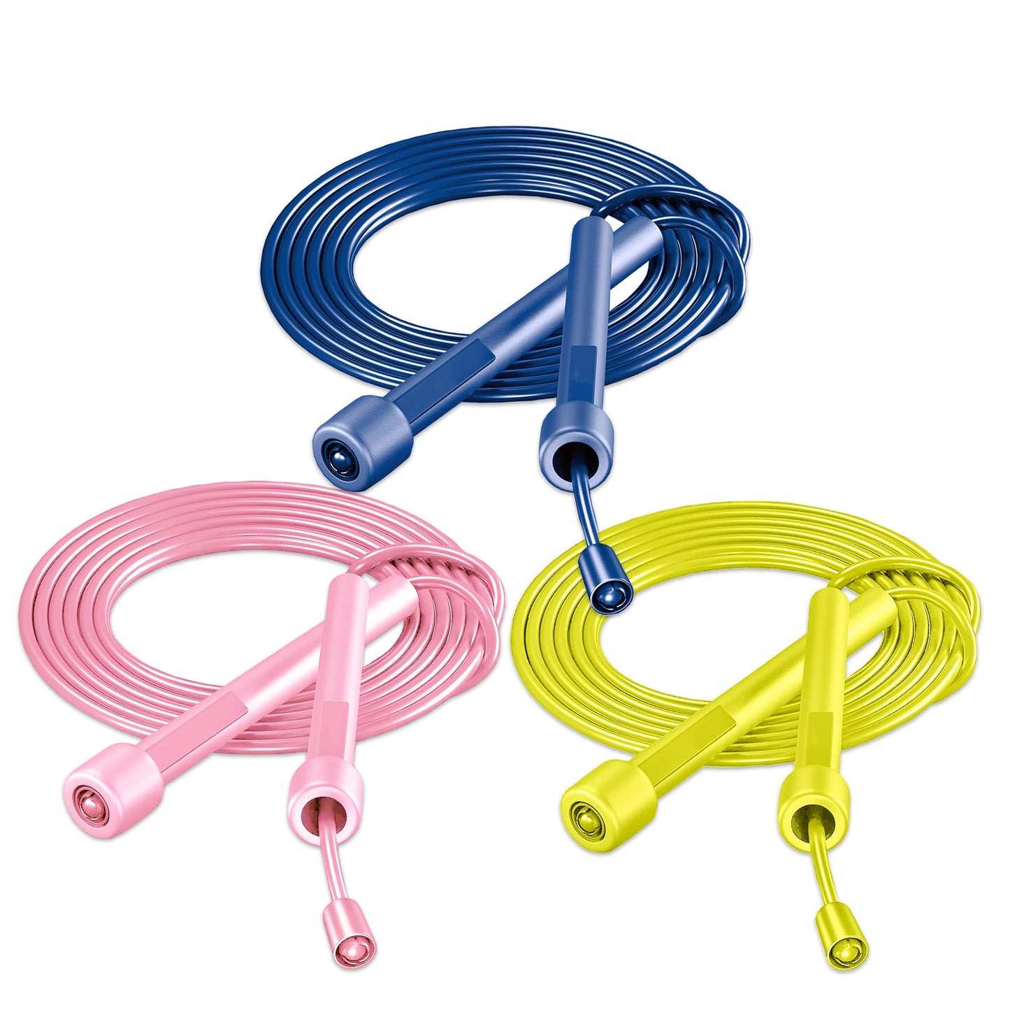 Jump Rope, Adjustable Kids Jump Rope Set, Tangle Free Skipping Rope, Lightweight Jump Ropes for Fitness, 9.2ft Pvc Jump Rope for Kids 8-12, Women, Men - Jumping Rope for Workout (Yellow/Blue/Pink)