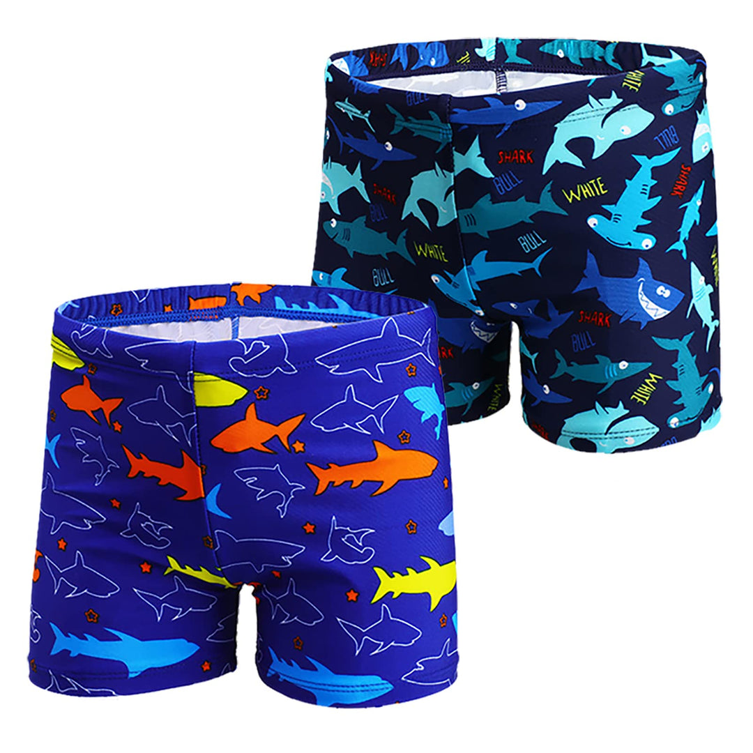 NautySaurs 2-pack Boys Swim Trunks Toddler Swim Shorts Dinosaur Shark Swimwear Shark+Shark, 9-10 Years