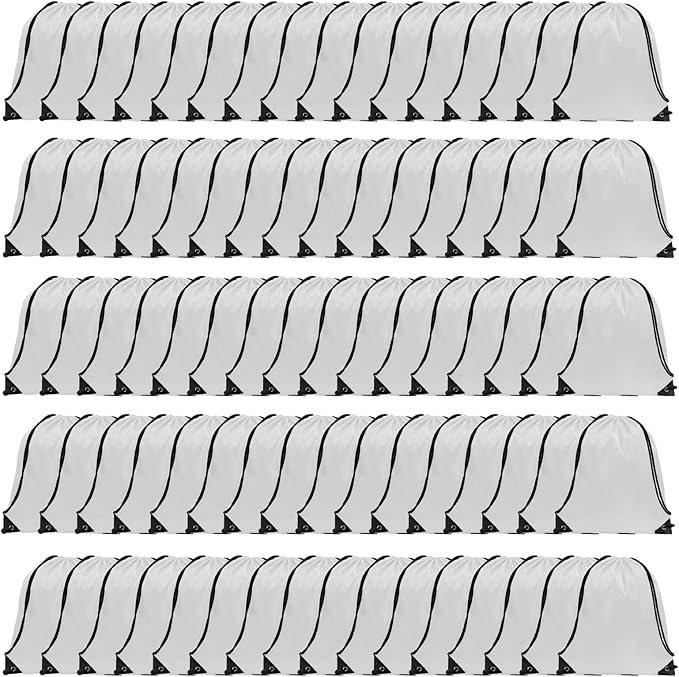 GoodToU Drawstring Bags - Nylon Gym & Travel Drawstring Backpack (White, 80Pcs)